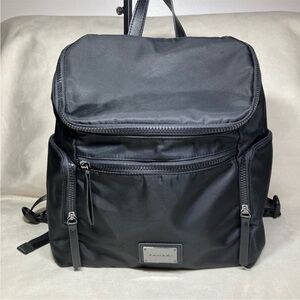 Tahari Black Nylon Travel Bag Backpack Silver Hardware Carry All EUC